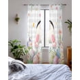thumbnail image 3 of Easter Sheer Curtains 63 Inch Length 2 Panels Set for Living Room/Bedroom, Spring Rabbit Feet Eggs Botanical Floral Grey Plaid Kitchen Curtains Grommet Semi-Sheer Curtains Window Treatments 42"x63"x2, 3 of 7