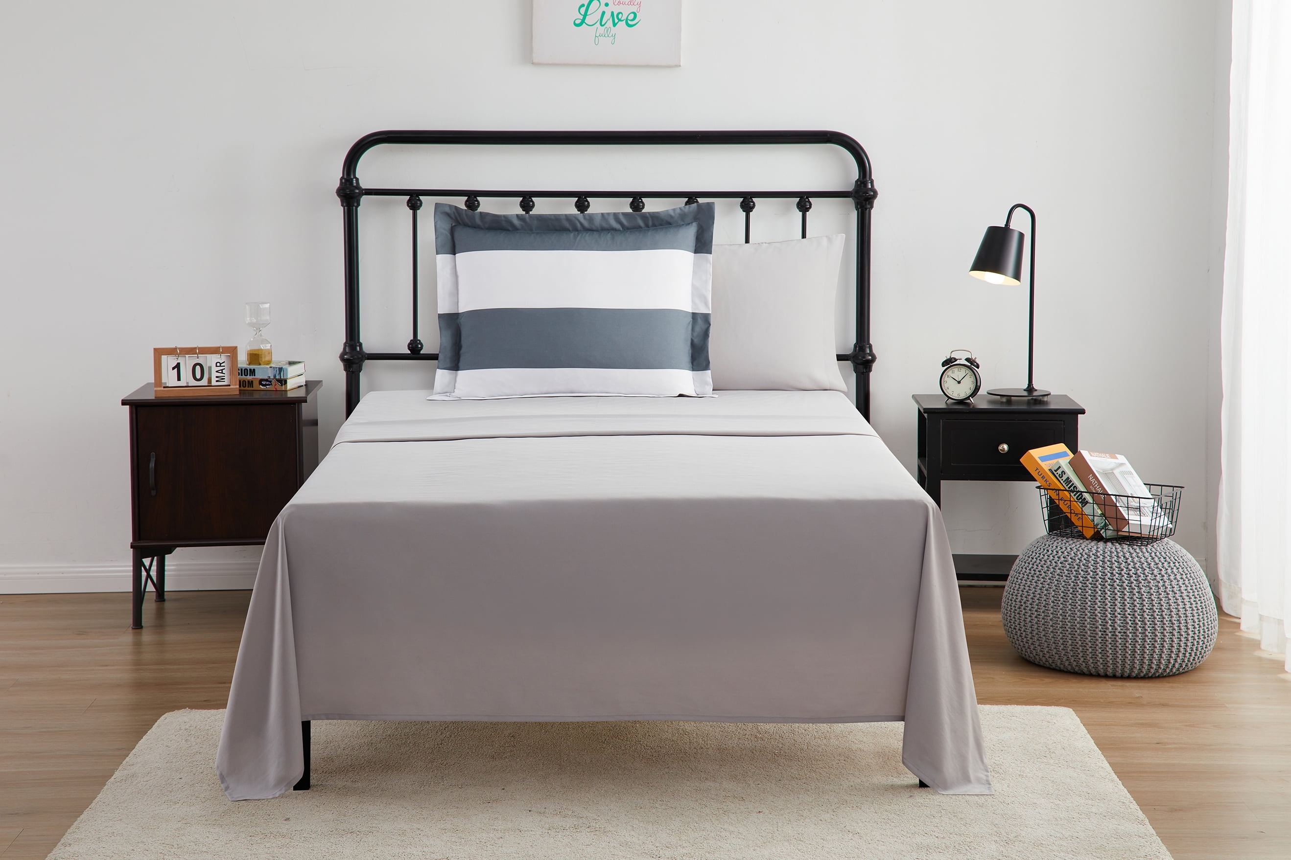 Your Zone 5-Piece Gray Stripe Bed in a Bag, Twin