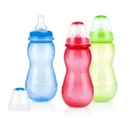 Nuby 3-Count 11-oz Tinted Non-Drip Bottle, Boy, BPA-Free