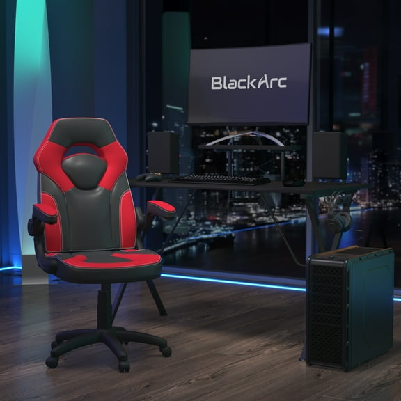 BlackArc Gamma Ergonomic High Back Gaming Desk and Chair Set, Black/Red