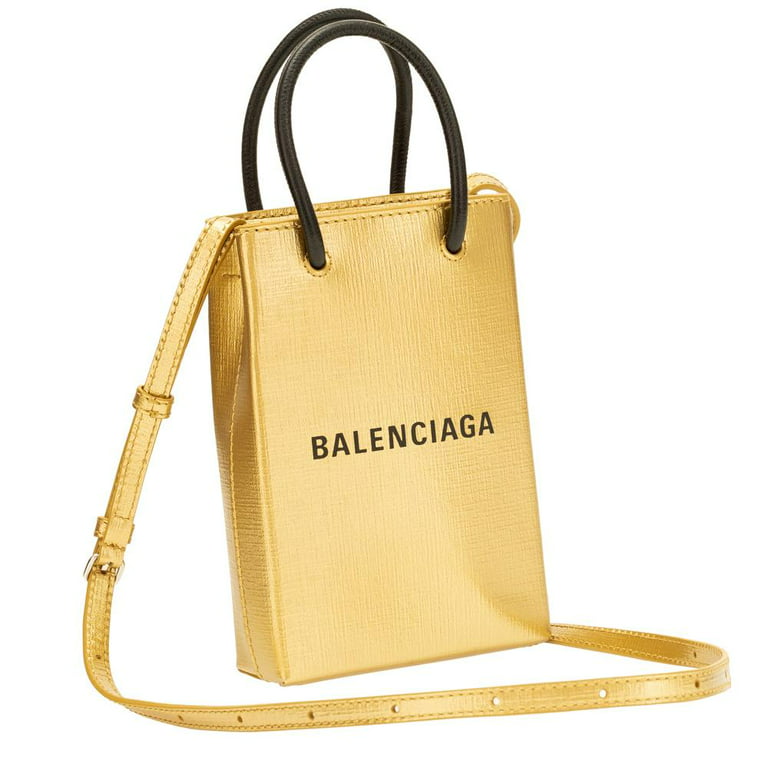 Balenciaga Leather Phone Holder Shopping Crossbody Bag Black