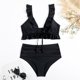 thumbnail image 2 of Gibobby Trajes de Baño para Mujer Nuevo traje de baño de Color sólido de encaje de Bikini de cintura alta europeo y americano para mujer(Negro,M), 2 of 3