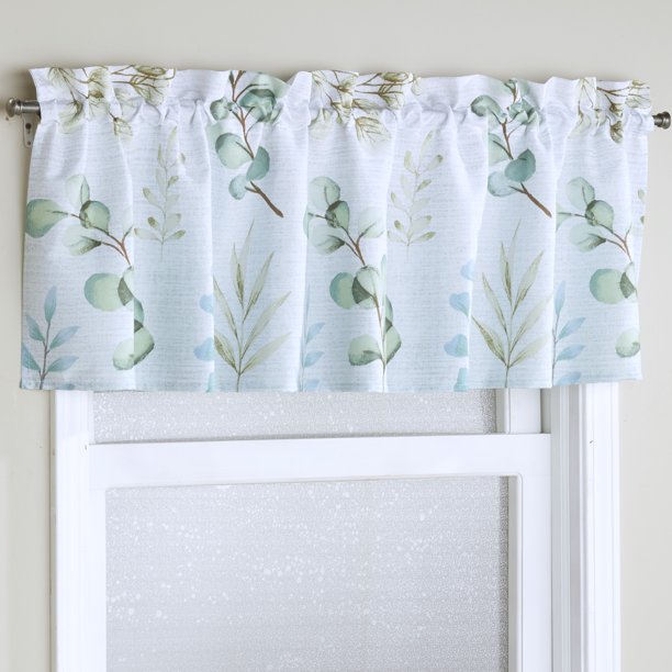 Botanical Leaves and floral Accents Window Valance with Rod Pocket