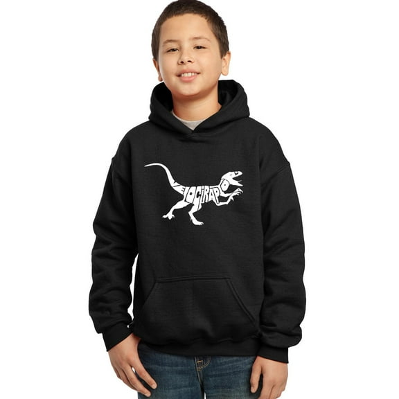 LA Pop Art Boy's Word Art Hooded Sweatshirt - Velociraptor