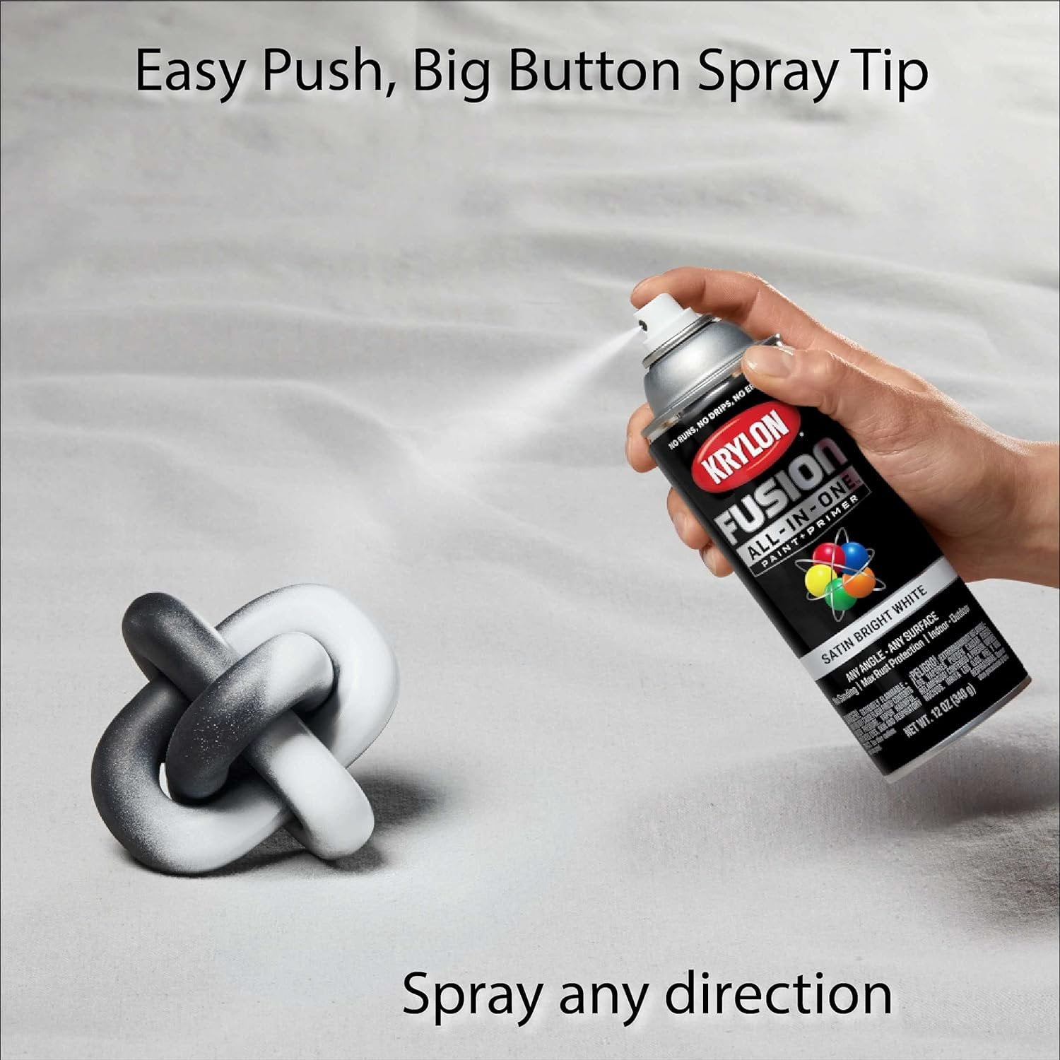 Krylon K02734007 Fusion All-In-One Spray Paint for Indoor/Outdoor Use, Satin Bright White, 12 Ounce Pack of 1