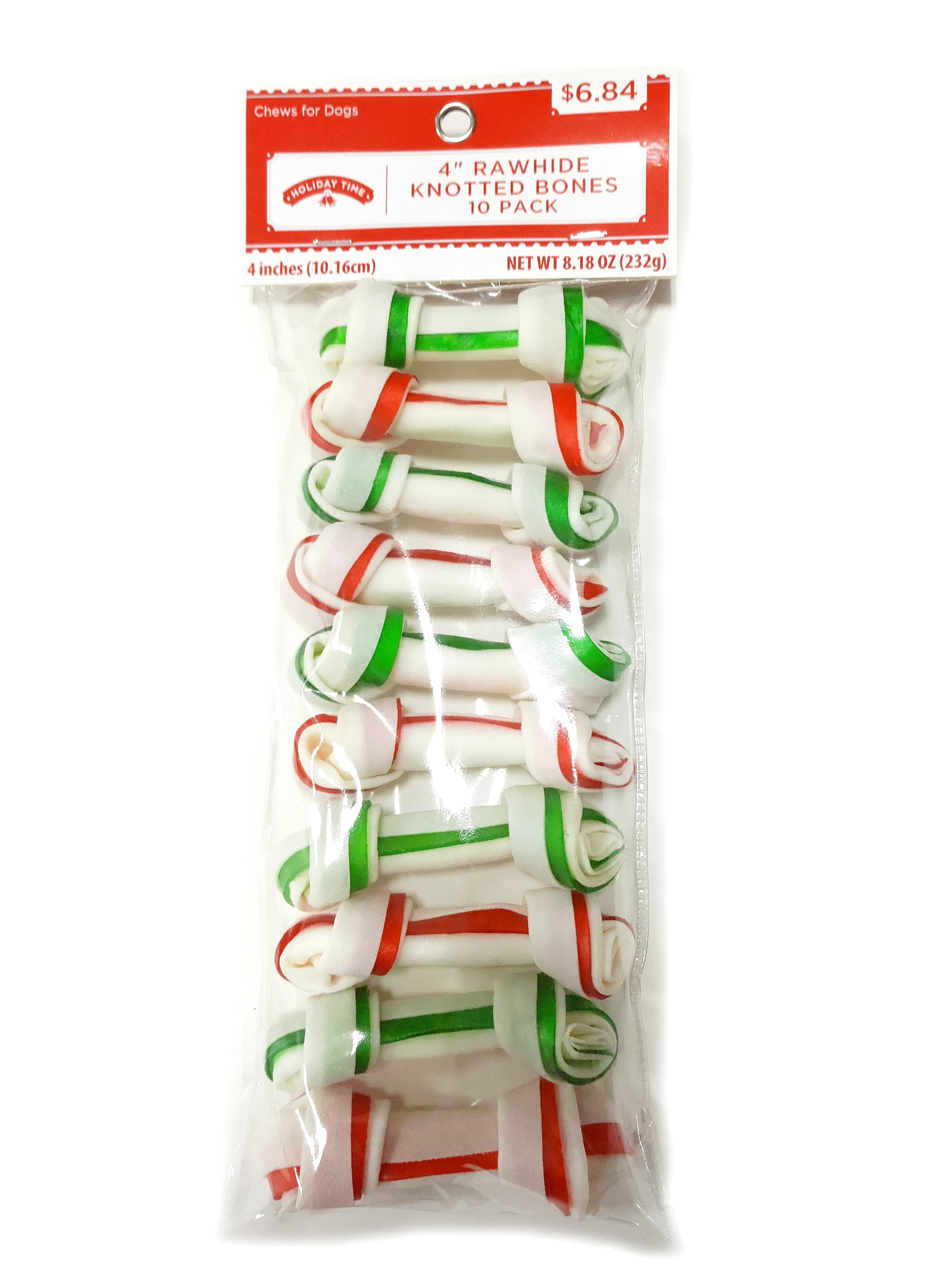 Holiday Time Rawhide Knotted Bones Dog Treats, 4", 8.18 Oz., 10 Pack