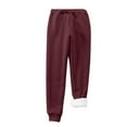 thumbnail image 5 of Virmaxy Women's Warm Sherpa Lined Athletic Sweatpants Valentine's Day Fleece Joggers Pants Love Letter Rugby Printing Pants Winter Lounge Yoga Workout Running Pants with Pocket Burgundy XL, 5 of 8