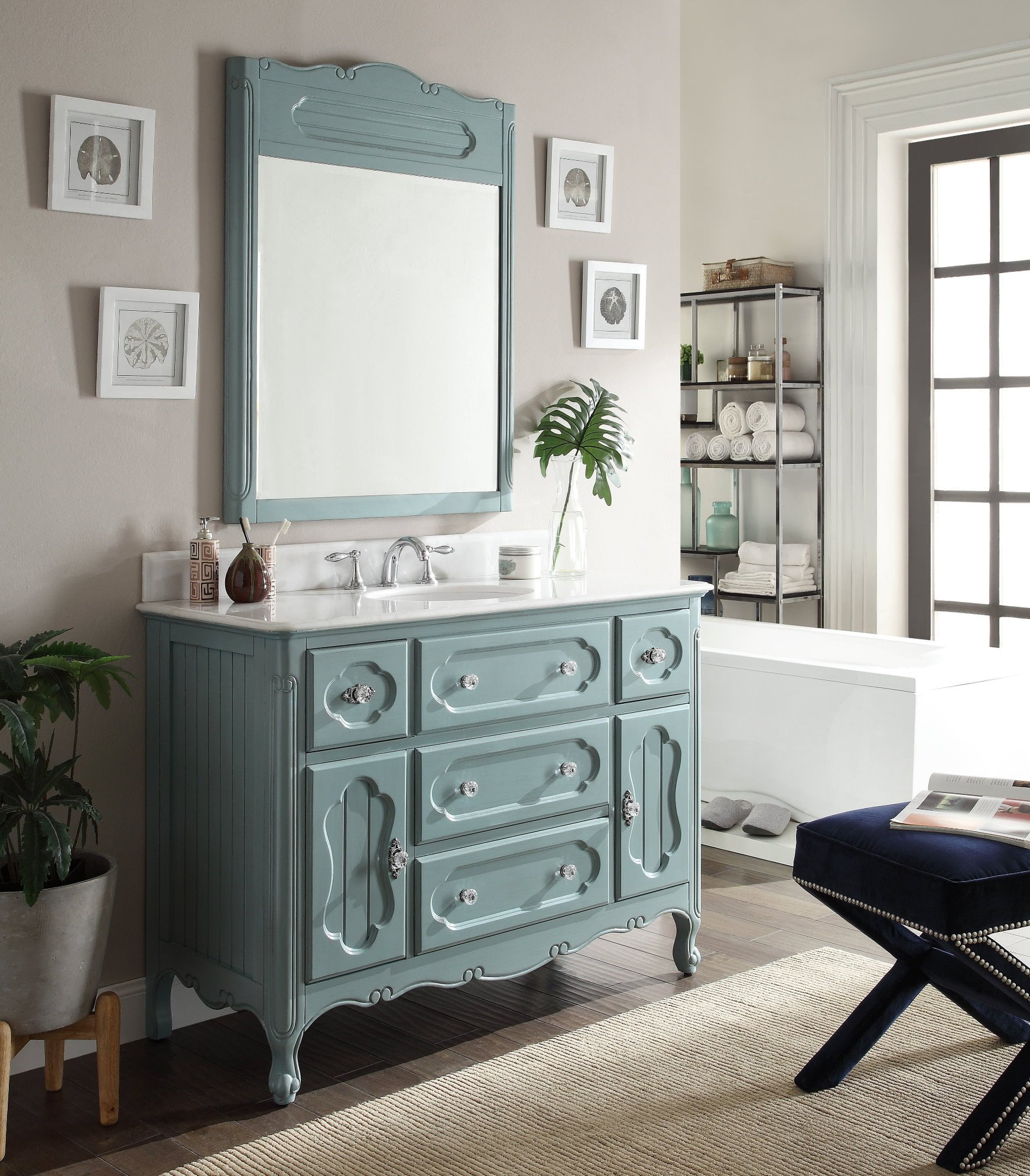 48 Benton Collection Knoxville Boho Vintage Blue Bathroom Vanity With Mirror Gd 1522bu Bs Mir Walmartcom Walmartcom