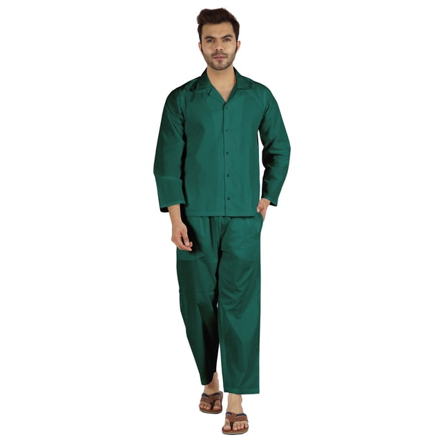 Inkmeso Ensemble de Pyjama Classique Uni en Coton, Pyjama Boutonné pour Hommes, 2 Pcs, Tenue de Nuit