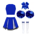 thumbnail image 2 of Aislor Robe de Cheerleading pour Filles Enfants Tenue d'Uniforme de Cheerleader et Couvre-Chef Ensemble de Chaussettes à Pompons Bleu Ciel Complet 14, 2 of 5
