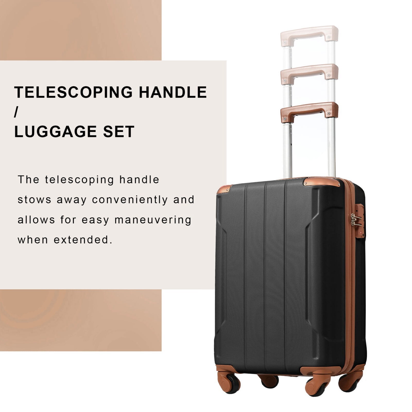 EUROCO 20" Hardshell Carry-On Luggage, ABS Lightweight Durable Suitcase with TSA Lock and Double Spinner Wheels for Travel,Black Brown