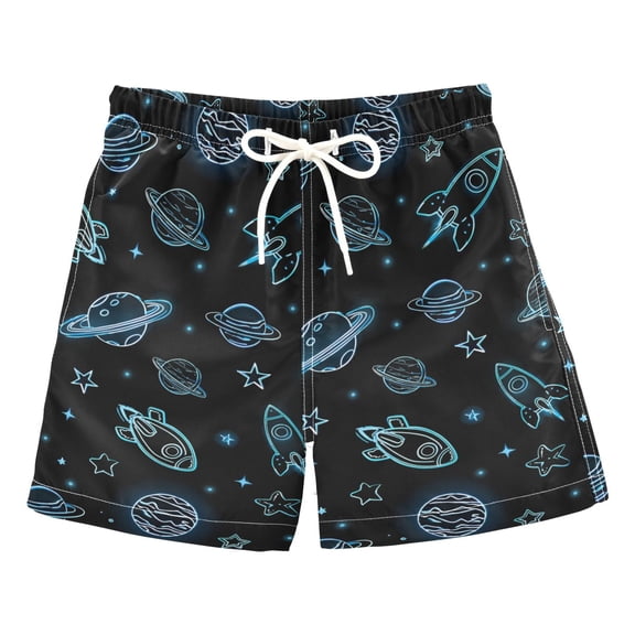 joogoo Boy Swim Trunks Neon Outer Space Bathing Beach Board Shorts M