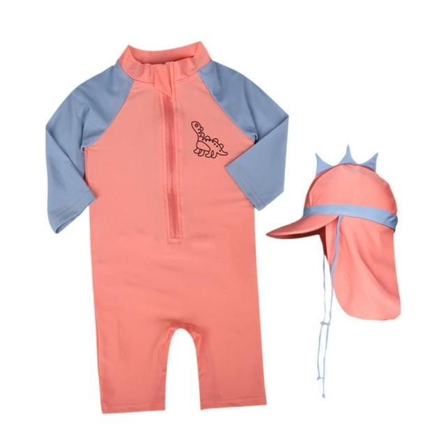 Traje de baño para niños de verano creativo con cremallera lindo divertido de manga larga con sombrero para el sol Naranja