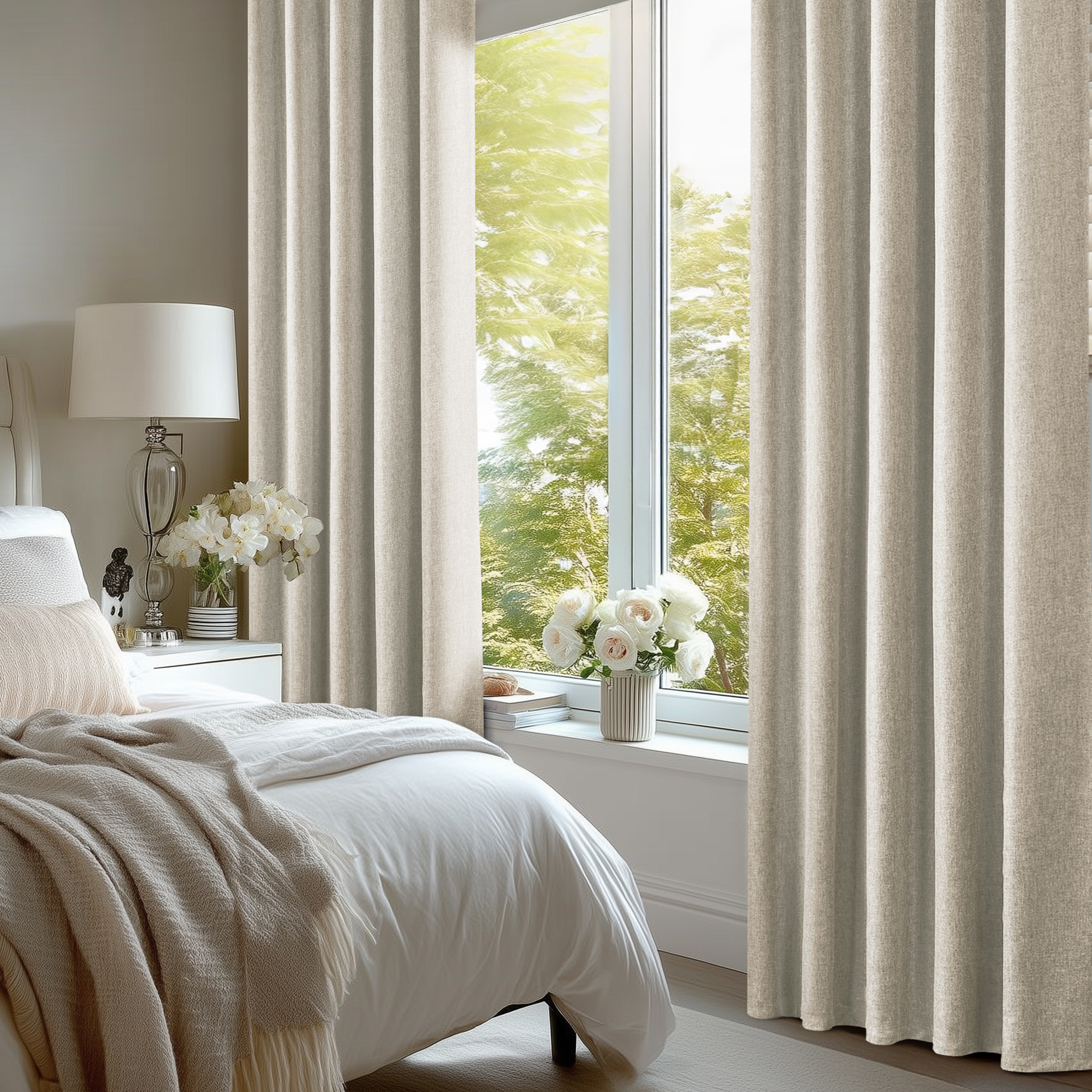 Deconovo Blackout Linen Look Curtains for Bedroom Living Room, Soft Polyester Curtain Panels with Back Tab and Rod Pocket Design, Light Blocking and Noise Reducing, Beige, 38 x 72 Inch, Set of 2