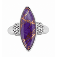 thumbnail image 5 of Sechi Chunky Purple Copper Turquoise Ring for Women, Solid 925 Sterling Silver, Marquise Statement Ring (7.5), 5 of 6