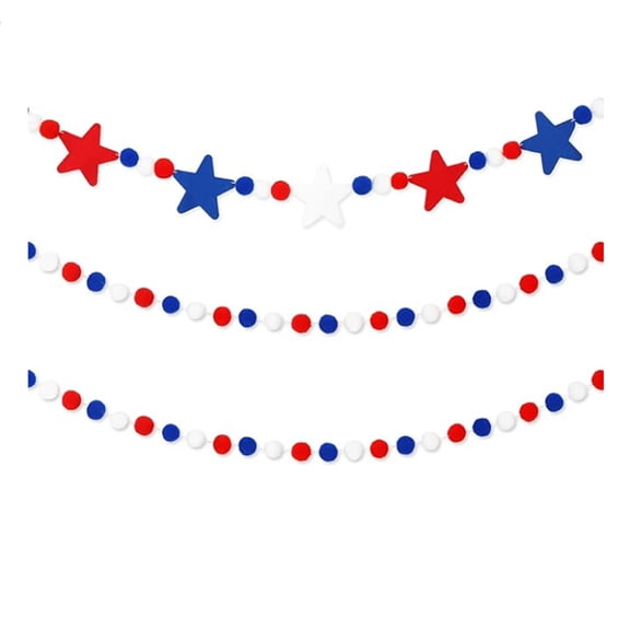 RUINIXCW 3pcs Patriotic 4th Of July Garland Banner Decorations Red White Blue Felt Ball Star Garland Independence Day Veterans Party Memorial Day Birthday Hanging Decorations Garland 8.2FT