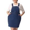 thumbnail image 1 of Plus Size Overall Dress for Women Chambray Jean Denim Suspender Dresses Blue 4X, 1 of 7