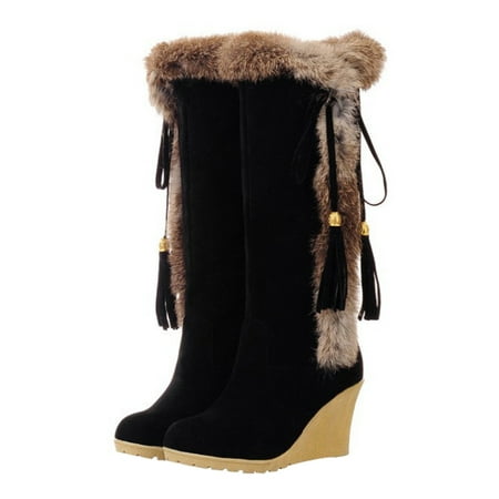 

Stri 1 Pair Frosted Slanted Heel Boots Elegant High Tube Warm Boots Women s Snow Boots