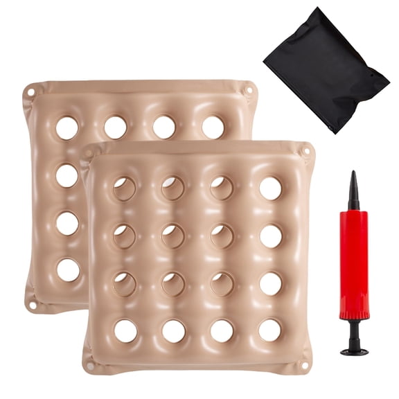 2-Pack Inflatable Waffle Seat Cushions with Pump and Storage Bag, 18-Inch Beige 16-Hole Air Cushion for Pressure Relief,for Wheelchairs, Office Chairs, Car Seats, and Travel(Beige)