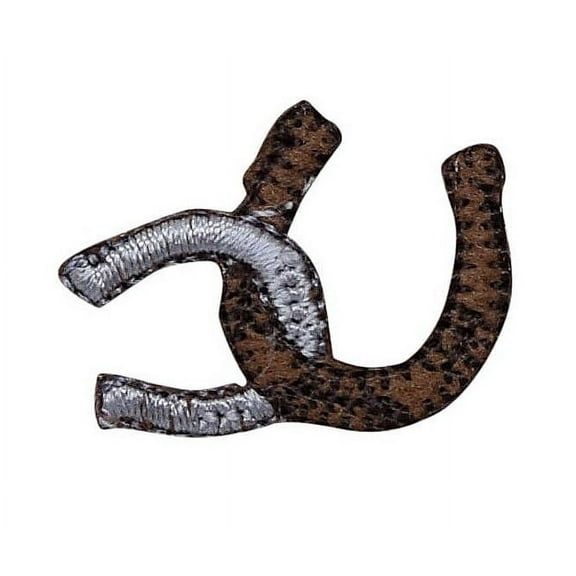 Brown and Silver Western Double Horseshoe Iron on Embroidered Patch