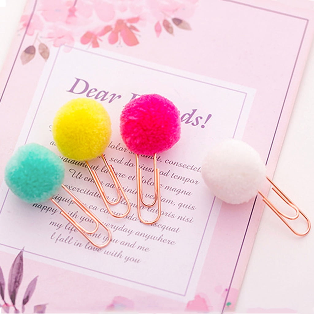 jigang 6 Pcs/Bag Colorful Plush Ball Paper Clips Bookmarkers Planner Journal Page Home School Office Supply