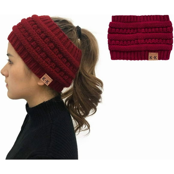 shiyou-Womens Beanie Hats - Winter Knitted Headband Warm Knit Headwear Ear Warmer Ponytail Toque Horsetail Messy Bun Hats