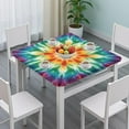 thumbnail image 3 of Rainbow Tie Dye Mandala Pattern Square Fitted Tablecloth with Elastic Edge,Square Table Cover,Washable Elastic Table Cover for Home Kitchen Party Decor 34"x34", 3 of 6