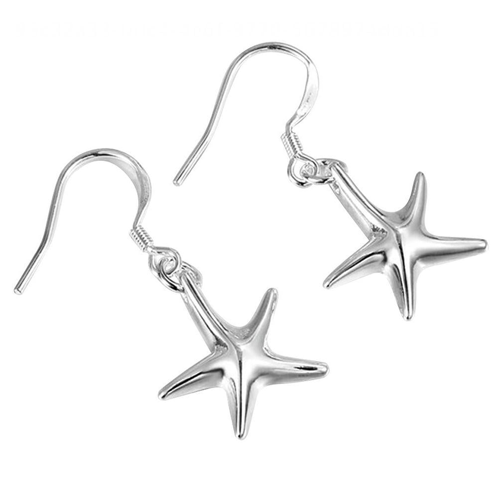 Sparkling Crystal Fish Hook Starfish Fashionable Earrings Rhodium Plated 