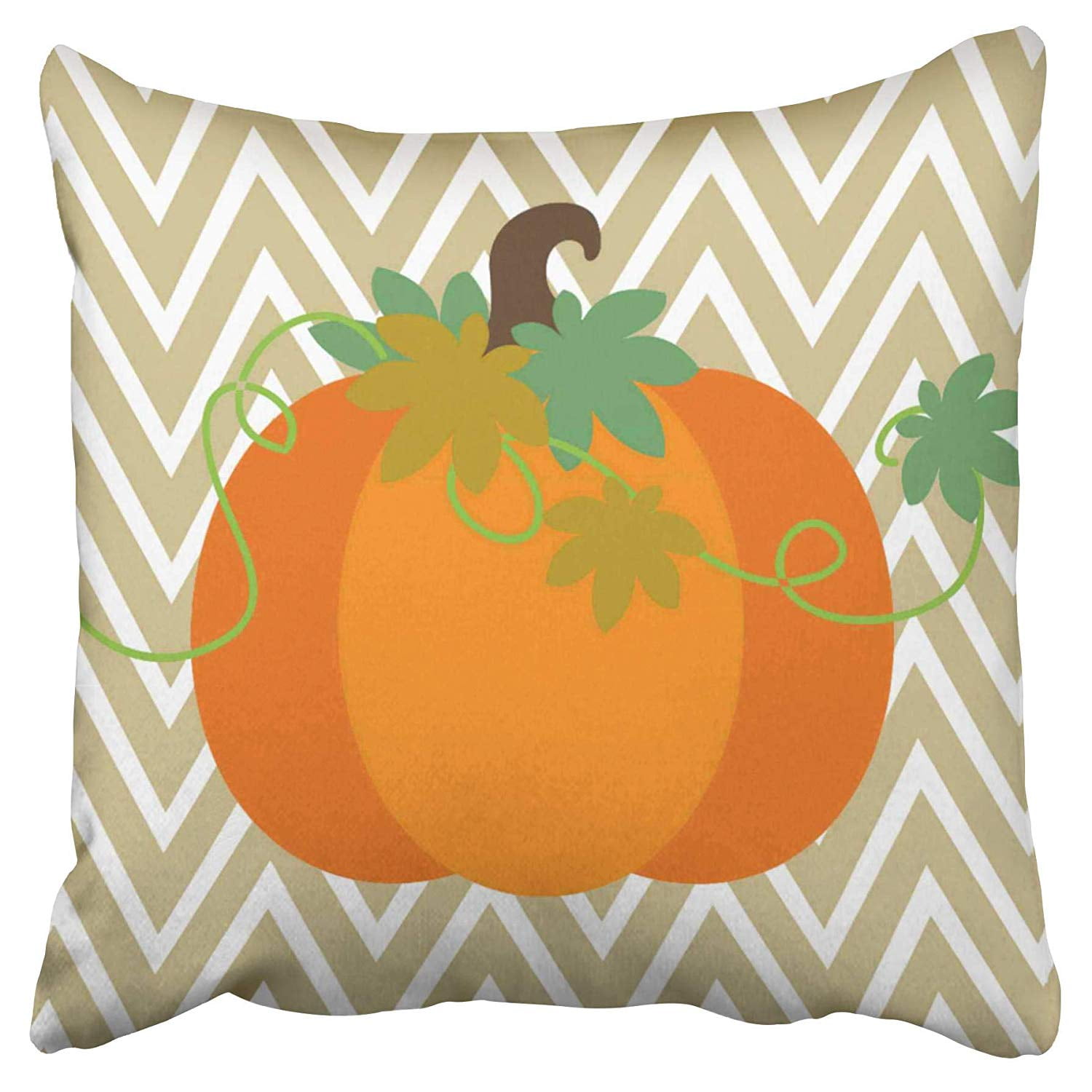 ECCOT Fall Autumn Pumpkin Leaves Beige Chevron Zigzag Pattern Pillow