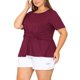 thumbnail image 4 of Agnes Orinda Women's Plus Size Summer Solid Short Sleeve Knot Waist Peplum Top Burgundy 1X, 4 of 6