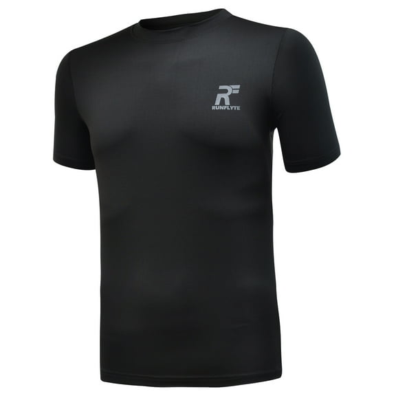 RunFlyte Men's Basics Short Sleeve Moisture-Wicking T-Shirt Black/Dark Grey f1002-kkg