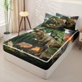 thumbnail image 2 of Metsweet Dino Green Letter A Zipper Twin Comforter Sets with Fitted Sheet and 2 Pillowcases, Volcano Tyrannosaurus Rex Zipper Bedding Set,Brown Orange,4-Piece,Black Reversible, 2 of 6
