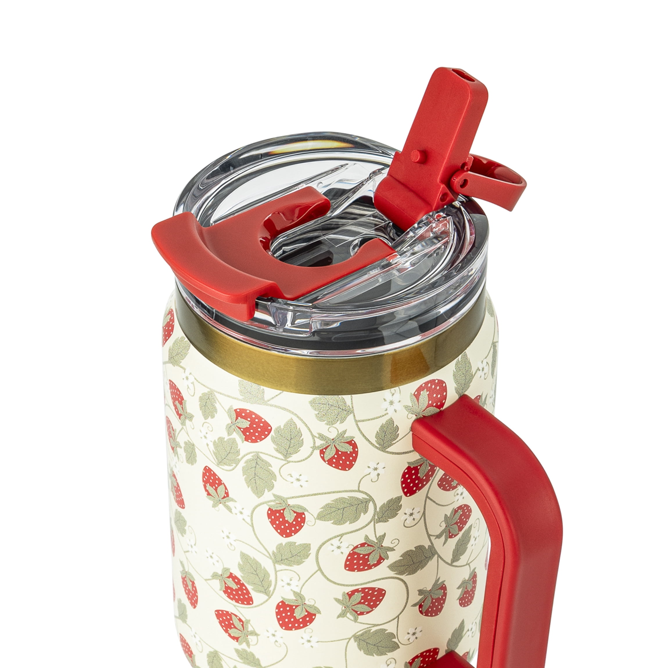 Thyme & Table 32oz Stainless Steel Luna Tumbler with Handle and Dual Straw Lid, Strawberry
