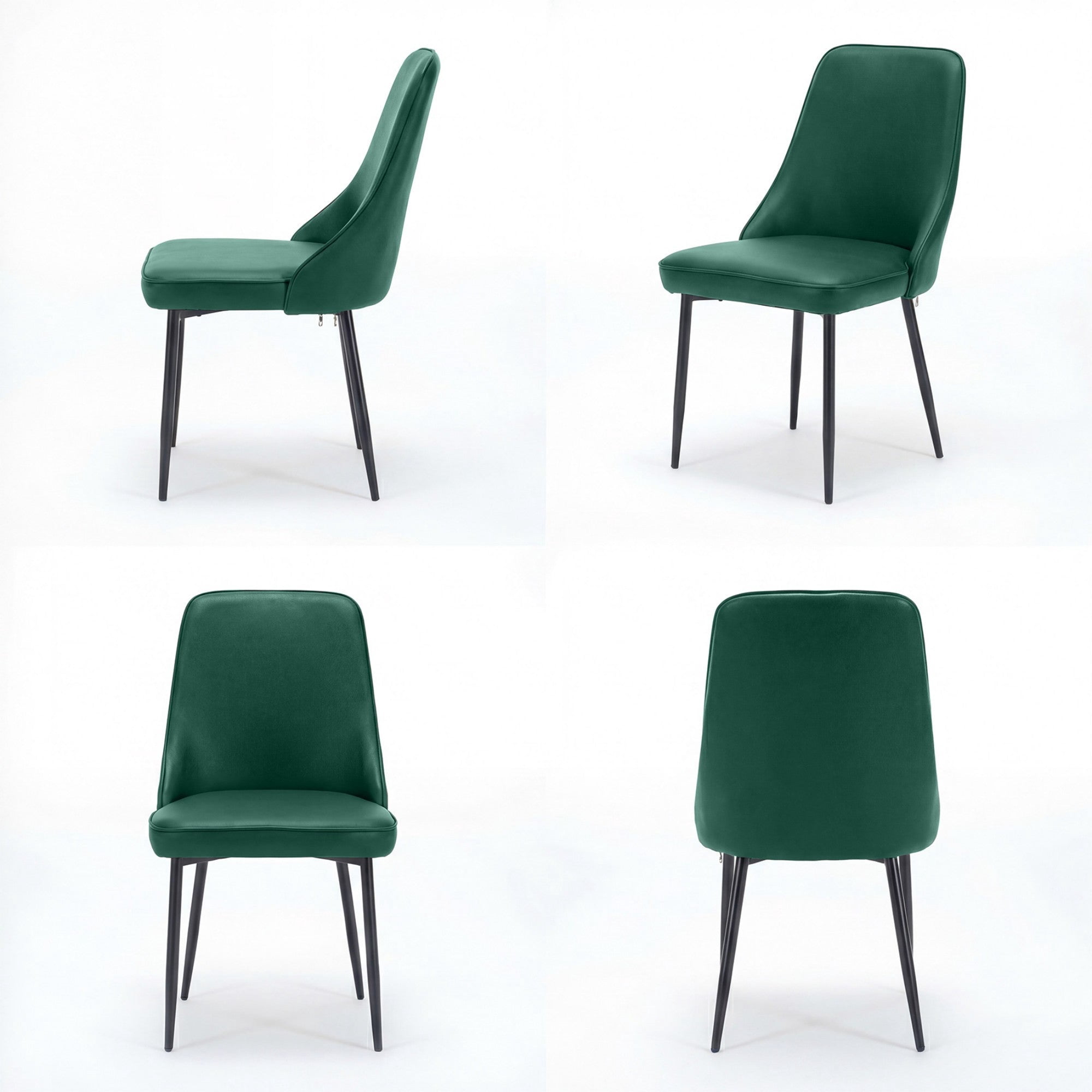 Sailvan Modern Dining Chairs Set of 8,Faux Leather Upholstered Kitchen Chairs with Ergonomic Curved Back and Metal Legs,Waterproof Side Chairs for Dining Room Green