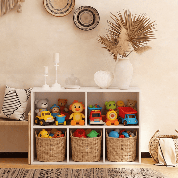 NEWADARA 5 Cube Storage Organizer,White Shelf Wood Cubby Bookcase Cube Organizer Bins Wooden Book Shelves for Bedroom Living Room Nursery Playroom