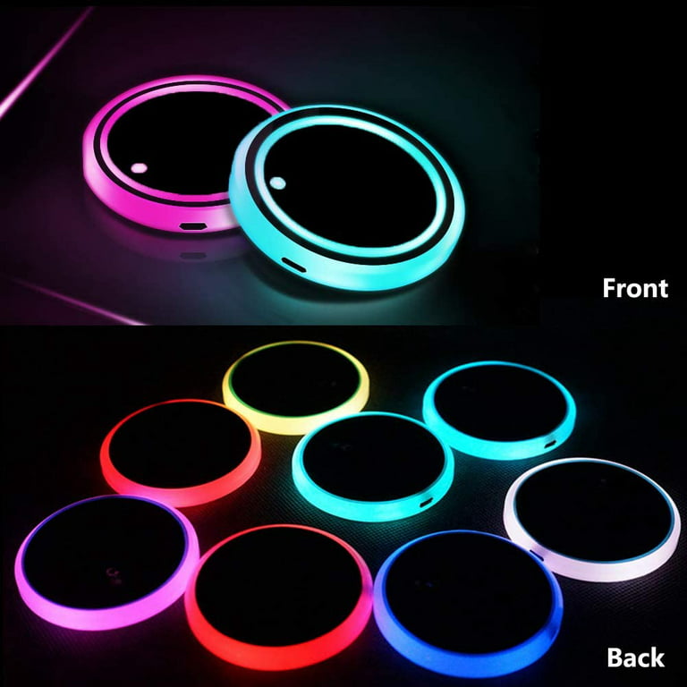 2 PCS LED Cup Holder Lights, 7 Colors Changing Cup Holder Coasters for Car  USB Charging LED Car Cup Holder Lights, Cup Holder Light Car Accessories
