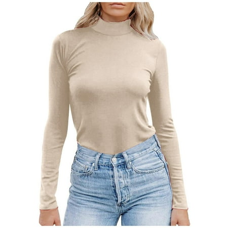 

Women s Blouse Tops YDKZYMD Solid Color Turtleneck Casual Tops Slim Fit Tops Long Sleeve Corset Shirts
