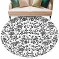 thumbnail image 2 of 5ft Round Rug, Black Flower Non-Skid Rubber Backing Large Area Rugs - Living Room Bedroom Home Office, Vintage Farmhouse Boho Leaf Spring Plant Indoor Floor Mat Carpets Washable Rug, 2 of 9