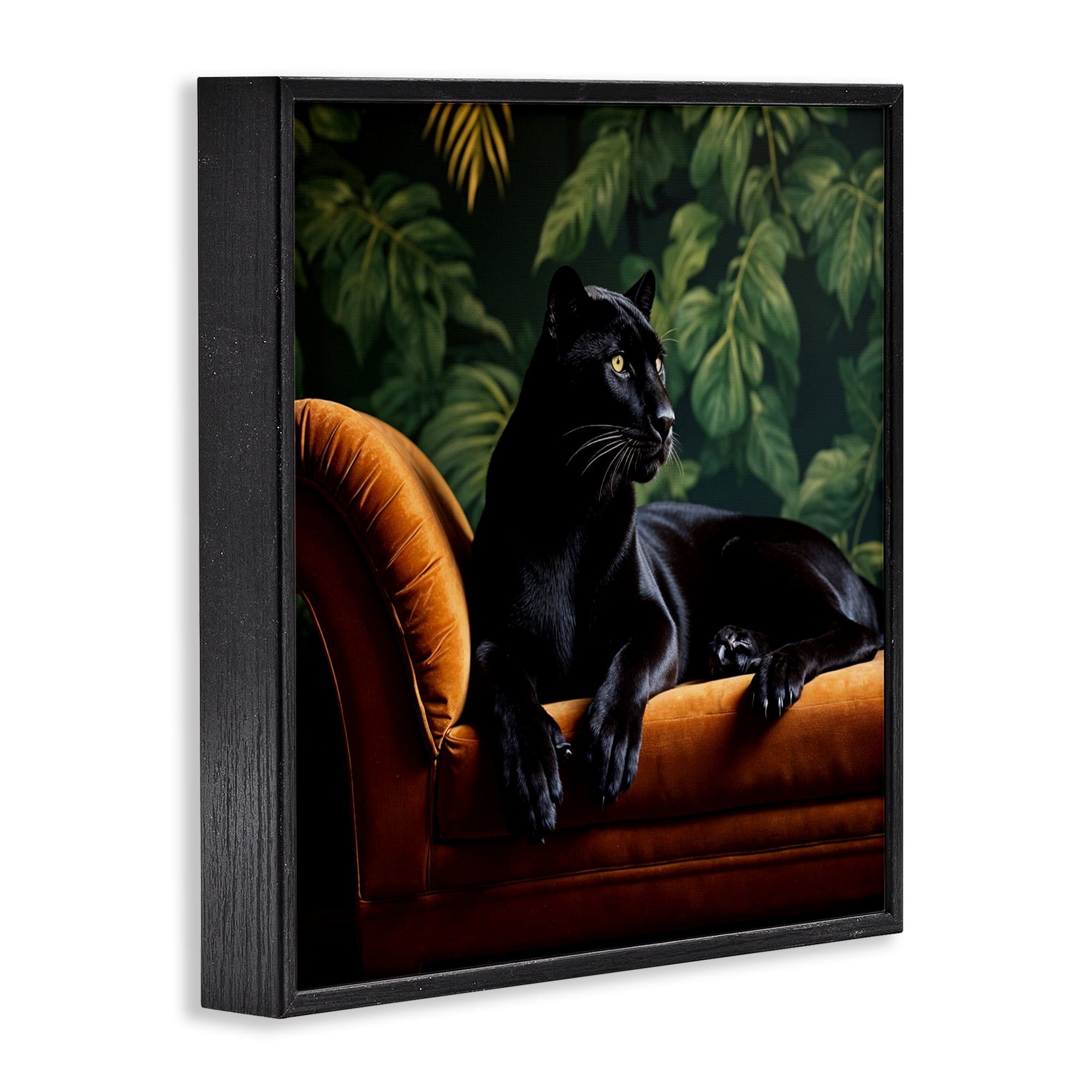 Majestic Panther on Chaise Black Framed Giclee Art, design by Lettered and Lined
