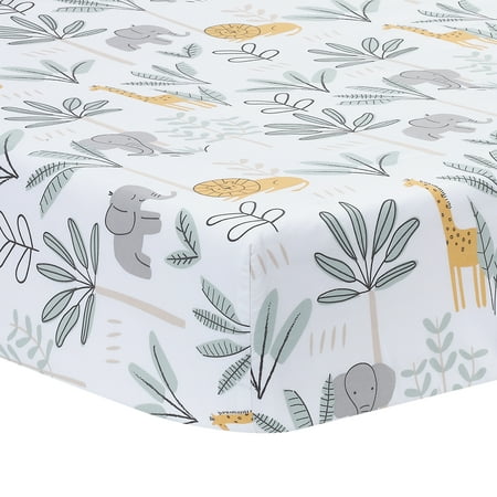 Lambs & Ivy Jungle Adventure 100% Cotton Baby/Toddler Fitted Crib Sheet - White