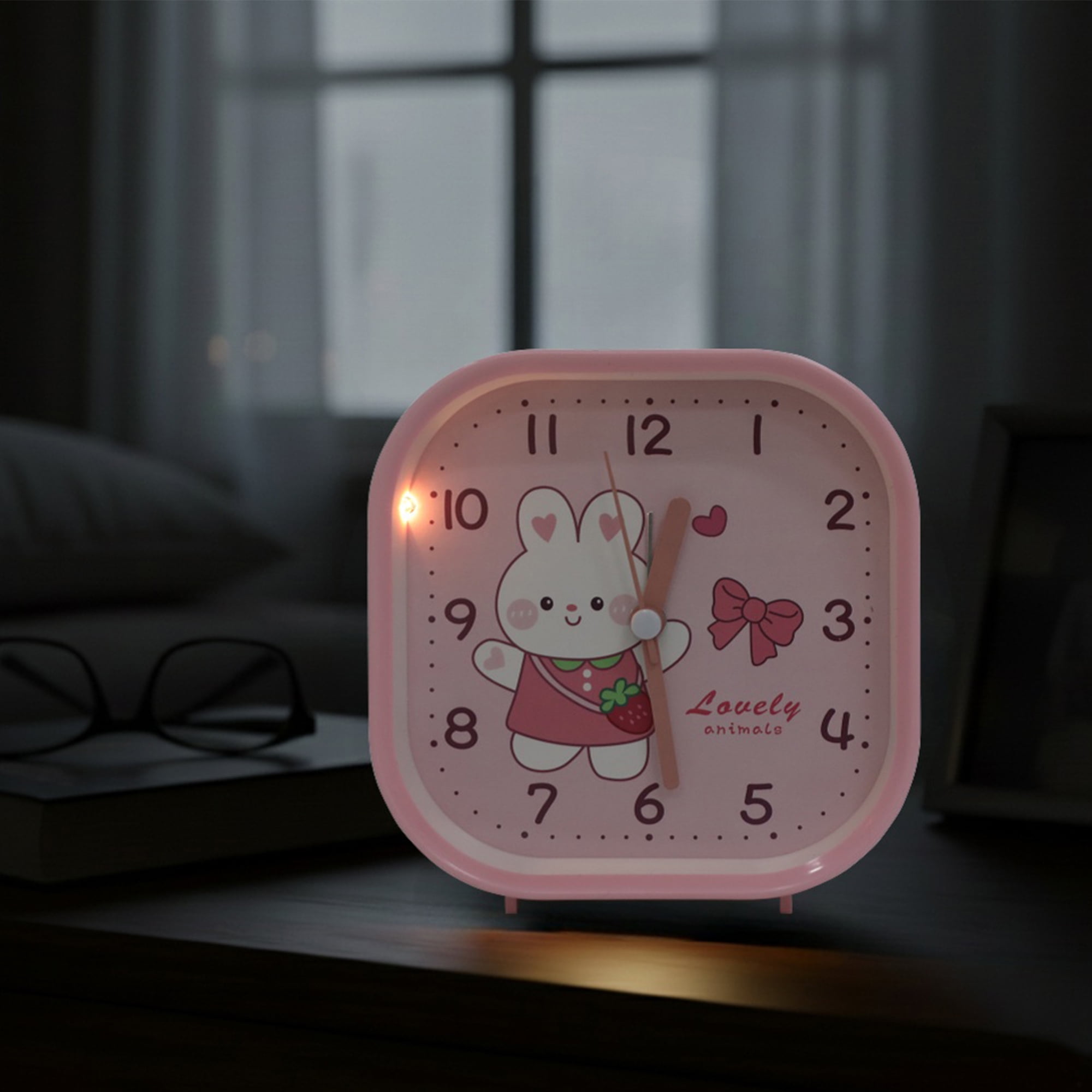 Unique Bargains Square Alarm Clock with Animal Patterns Pink 4.1"L x 1.9"W x 4.3"H