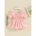 thumbnail image 5 of Musuos Baby Girls Summer 2 Piece Set, 3 6 12 18 24Months Square Neck Short Sleeve Frill Trim Plaid Romper Dress + 3D Bow Headband Set, 5 of 10