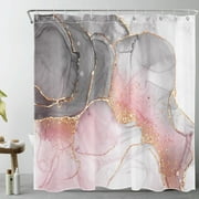 Grey and White Shower Curtain Decor,Pink and Black Marble Texture Modern Abstract Shower Curtain for Bathroom 69X70 inch Polyester Fabric Bathroom Decoration Bath Curtains Hooks Included