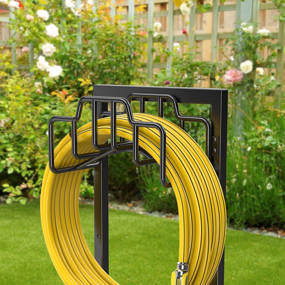 Garden Hose Reel Holder – Detachable Heavy Duty Metal Water Hose Hanger Stand, Free-Standing Organizer, Black