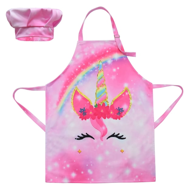 Delantales para niños y niñas Delantal de unicornio arcoíris (Unicornio B, mediano, edades 6-12) Delantal de cocina para niños JM JM