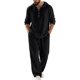 thumbnail image 2 of Ceisia Men's Loose Fit Cotton-Linen 2-Piece Set Hooded Henley Long Sleeve Shirt with Elastic Waist Wide Leg Pants Gifts, 2 of 8