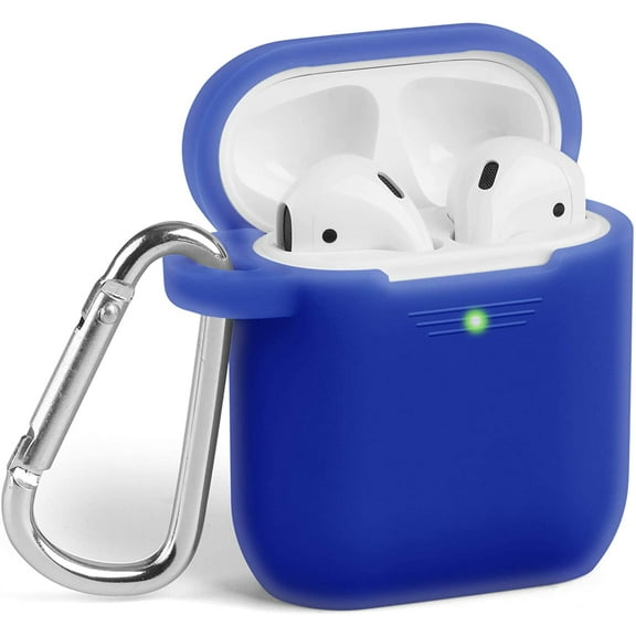 AirPods Case [Front LED Visible], GMYLE Silicone Protective Shockproof Earbuds Case Cover Skin with Keychain Kit Set Compatible for Apple AirPods 1 & 2 (Cobalt Blue)