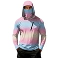 thumbnail image 2 of Men's Ombre Print Hooded Long Sleeve Sun Shirt - Fashionable Gradient Pullover with Built-in Face Mask & Zipper Pocket - UPF 50+ Quick Dry Athletic Top for Fishing, Hiking & Summer 2026 Light Blue XL, 2 of 7