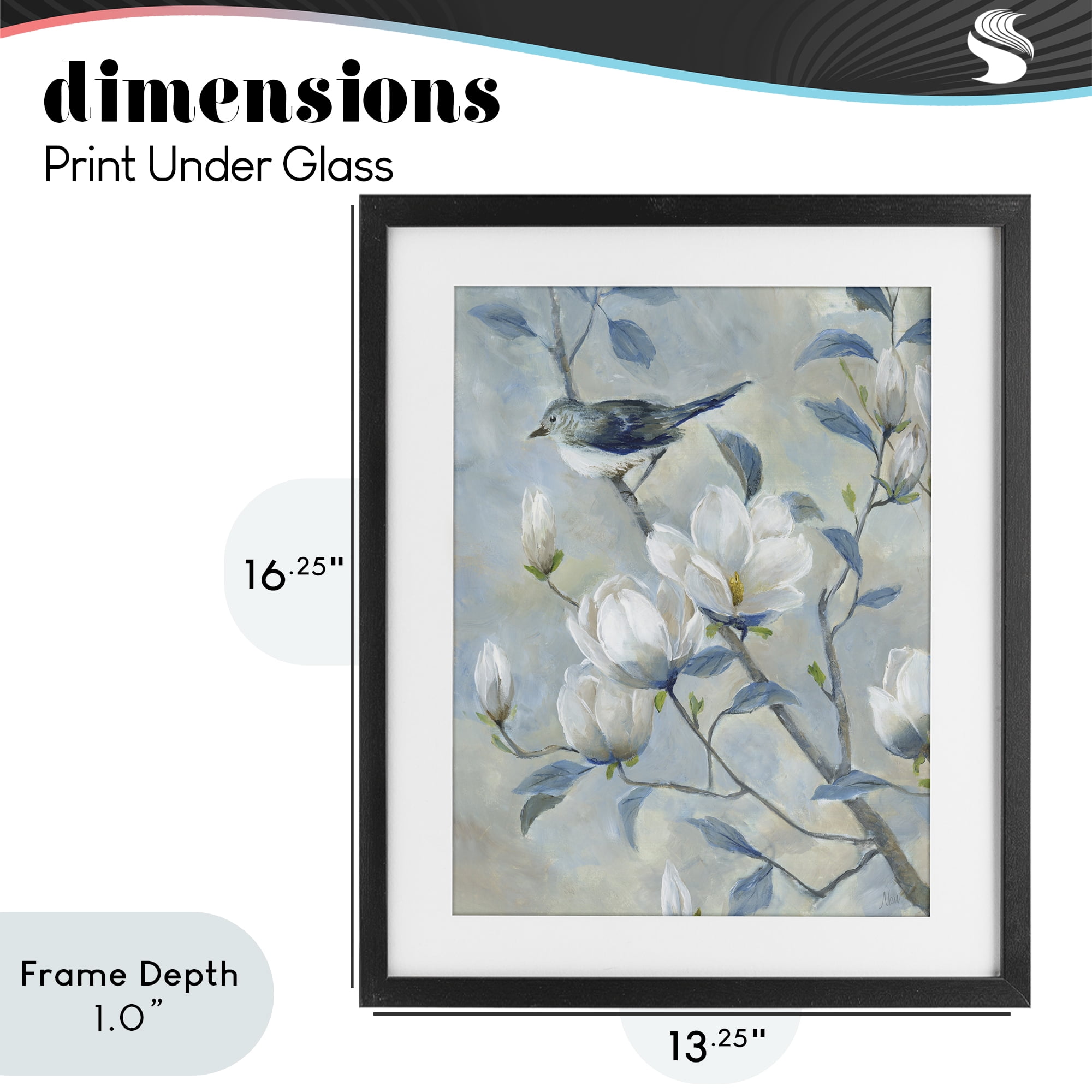 Stupell Industries Blue Bird in Magnolia Tree Black Framed Print Under Glass, design by Nan