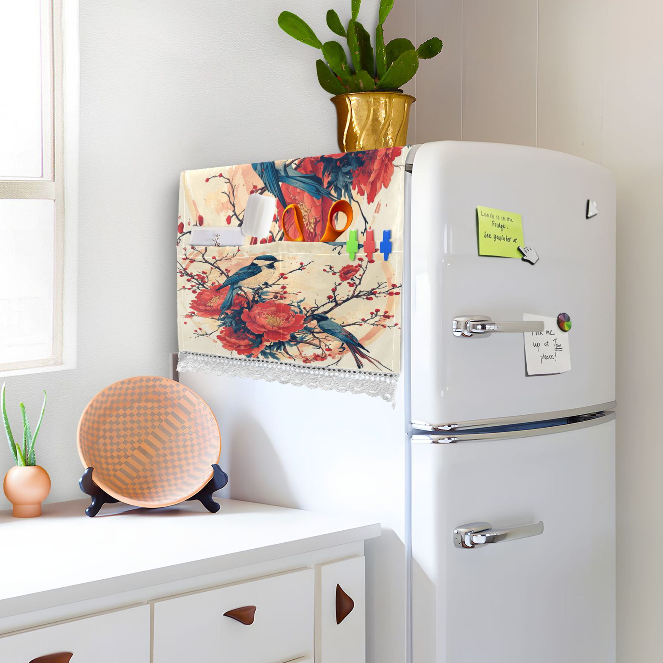 Blue MagpieWasher and Dryer Covers Dust-Proof and Oil Resistant Fridge Cover with 4 Storage Pockets Washing Machine Top Cover for Laundry Kitchen Home 51.2 x 22 In